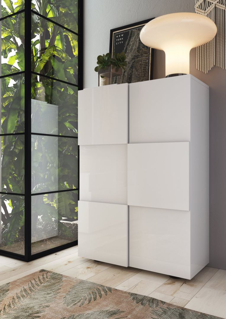 Armadio Multiuso 2 Ante Bianco Lucido 4 Ripiani Cassetti 78x115.5h cm, 5 Vani - Montale