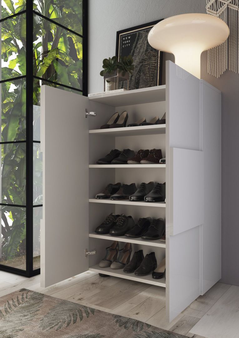 Armadio Multiuso 2 Ante Bianco Lucido 4 Ripiani Cassetti 78x115.5h cm, 5 Vani - Montale