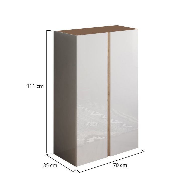 Armadio Multiuso 2 Ante Bianco Lucido Marrone 5 Ripiani Apertura Manuale 70x111h cm, 6 Vani - Vignone