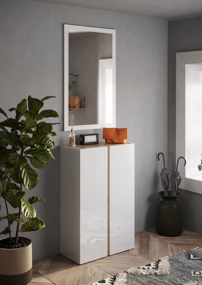 Armadio Multiuso 2 Ante Bianco Lucido Marrone 5 Ripiani Apertura Manuale 70x111h cm, 6 Vani - Vignone