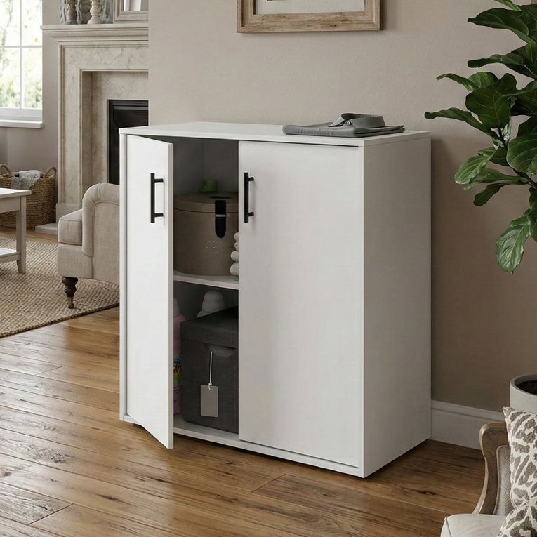 Armadio Multiuso 2 Ante Bianco un Ripiano Apertura Battente 80x88h cm, 2 Ante - Senorbi