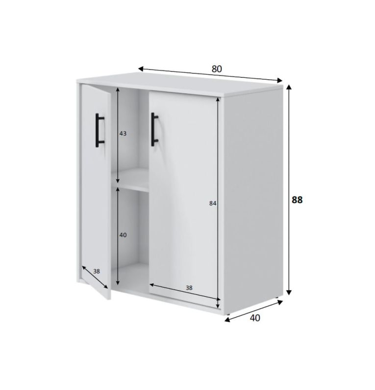 Armadio Multiuso 2 Ante Bianco un Ripiano Apertura Battente 80x88h cm, 2 Ante - Senorbi