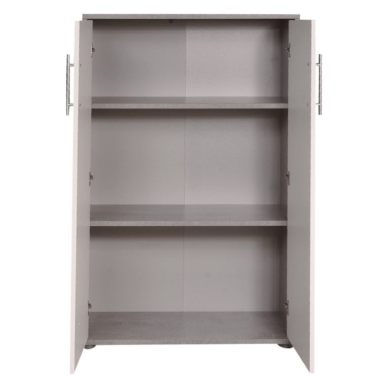 Armadio multiuso 2 ante Cambrils, Mobile ausiliario, Guardaroba portascarpe, Libreria multifunzione a 2 ante, Bianco e Cemento, 79x34h118 cm