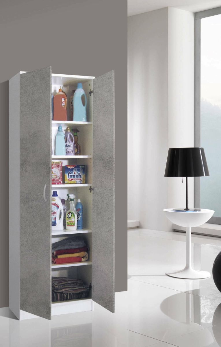Armadio multiuso 2 ante Dradic, 72x36h186 cm, Bianco e Cemento