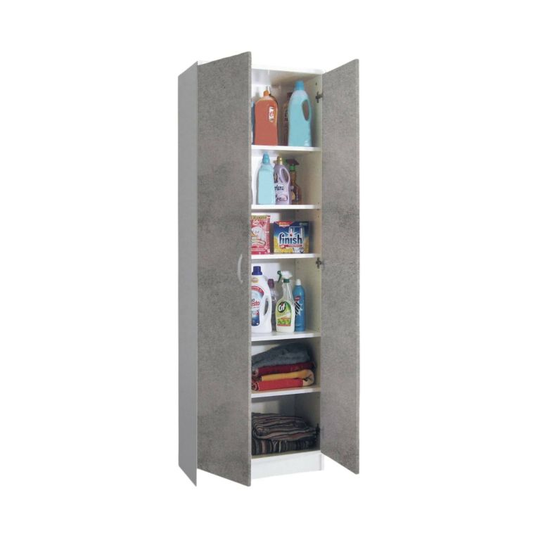 Armadio multiuso 2 ante Dradic, 72x36h186 cm, Bianco e Cemento