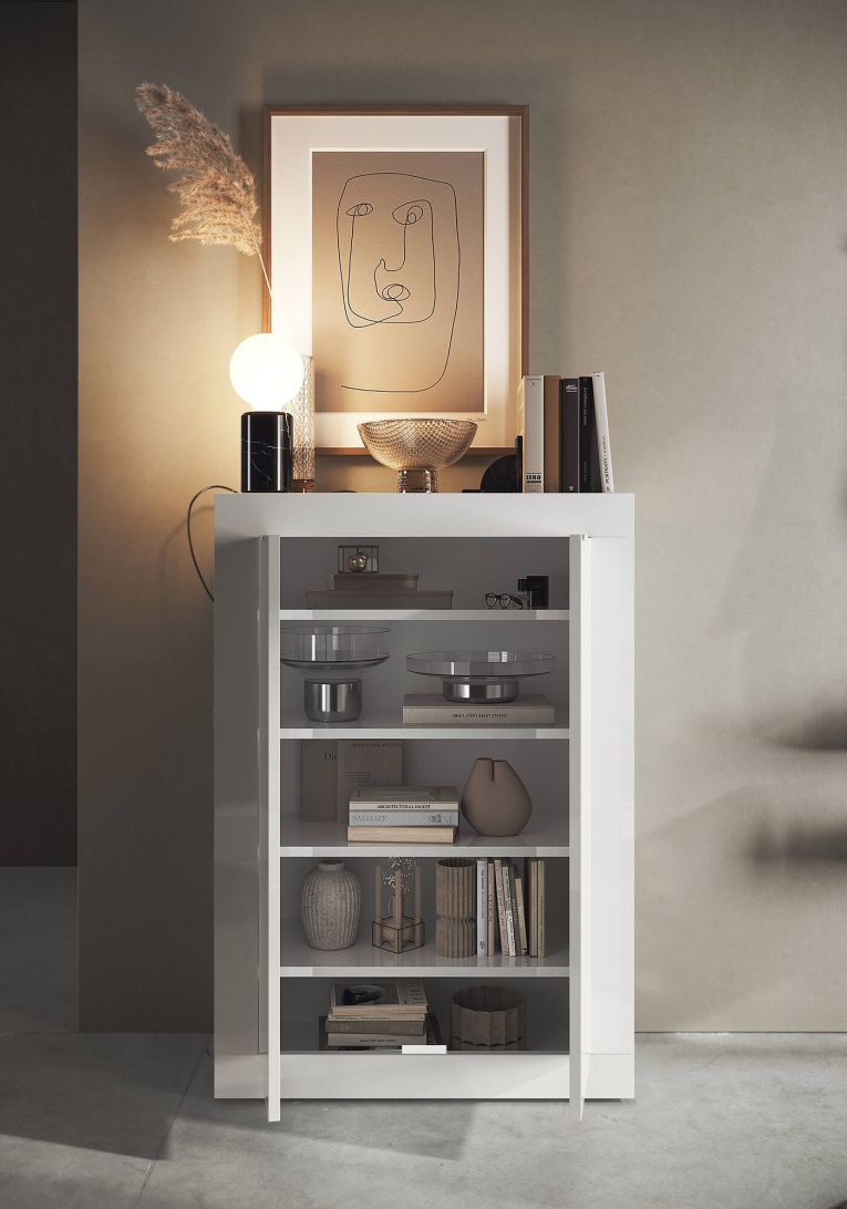 Armadio multiuso 2 ante Endine, Mobile multifunzionale, Mobiletto scarpiera, Guardaroba porta scarpe, Made in Italy, 78x35 h113 cm, Bianco
