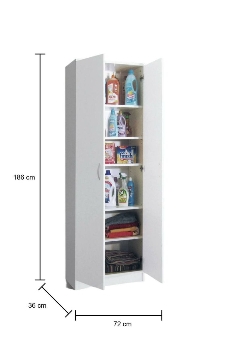 Armadio multiuso 2 ante Ermanno, 72x36h186 cm, Bianco