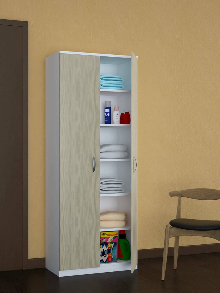 Armadio multiuso 2 ante Ermanno, 72x36h186 cm, Bianco e Rovere