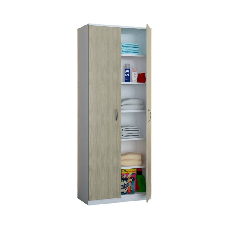 Armadio multiuso 2 ante Ermanno, 72x36h186 cm, Bianco e Rovere
