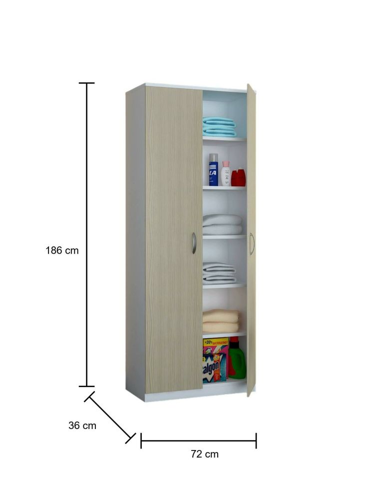 Armadio multiuso 2 ante Ermanno, 72x36h186 cm, Bianco e Rovere