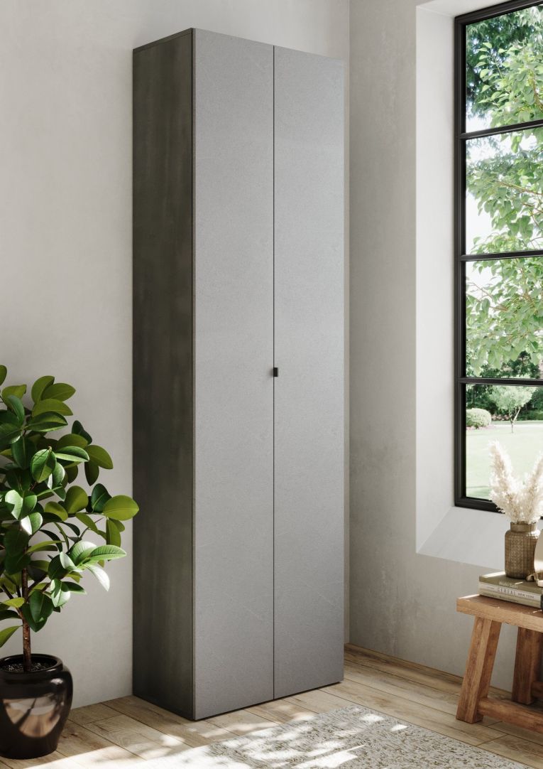 Armadio Multiuso 2 Ante Grigio Cemento 10 Ripiani Apertura Maniglia 63x212h cm, 2 Ante - Ruggiero