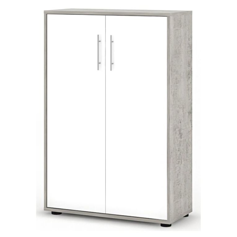 Armadio Multiuso 2 Ante Grigio Cemento Bianco Cassetti 4 Ripiani 79x118h cm, 2 Ante - Parabita