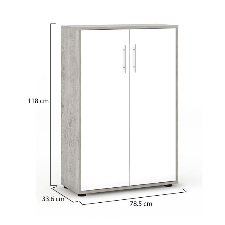 Armadio Multiuso 2 Ante Grigio Cemento Bianco Cassetti 4 Ripiani 79x118h cm, 2 Ante - Parabita