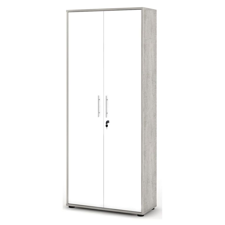 Armadio Multiuso 2 Ante Grigio Cemento Bianco Cassetti 4 Ripiani 79x188h cm, 2 Ante - Saponara
