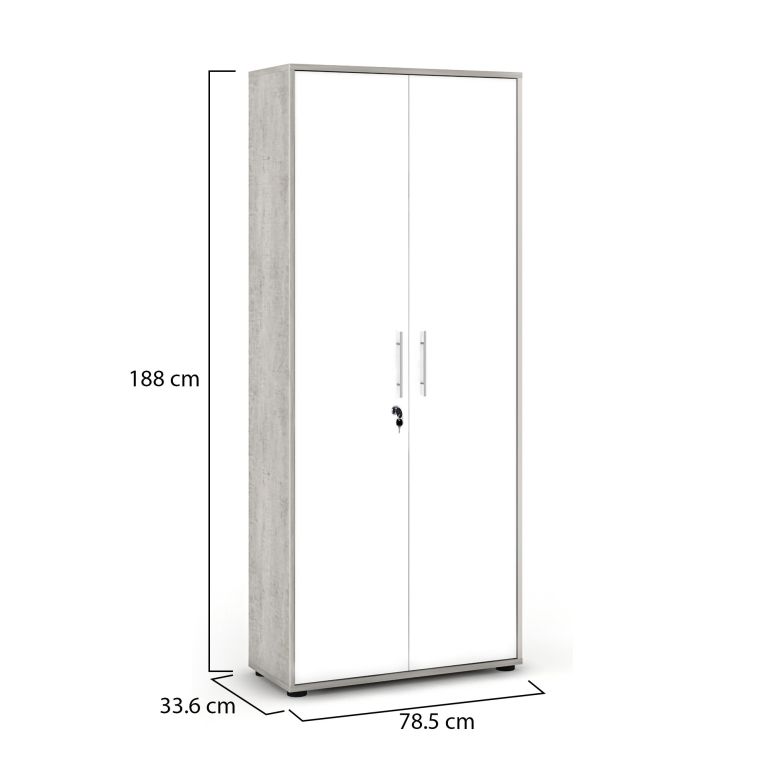 Armadio Multiuso 2 Ante Grigio Cemento Bianco Cassetti 4 Ripiani 79x188h cm, 2 Ante - Saponara
