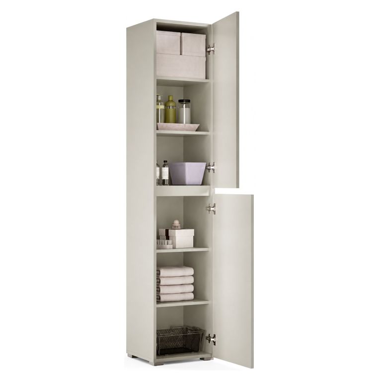 Armadio Multiuso 2 Ante Grigio Chiaro 5 Ripiani 2 Ante 45x195h cm, Gola per Apertura Ante Made in Italy - Daisuke