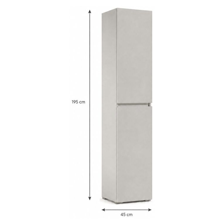 Armadio Multiuso 2 Ante Grigio Chiaro 5 Ripiani 2 Ante 45x195h cm, Gola per Apertura Ante Made in Italy - Daisuke