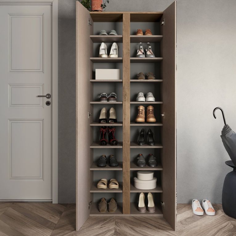Armadio Multiuso 2 Ante Marrone Bronzo Trasparente 8 Ripiani Apertura Manuale 70x185h cm, 9 Vani - Salcito