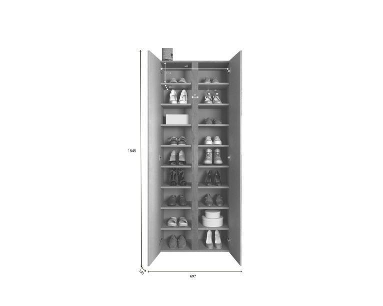 Armadio Multiuso 2 Ante Marrone Bronzo Trasparente 8 Ripiani Apertura Manuale 70x185h cm, 9 Vani - Salcito