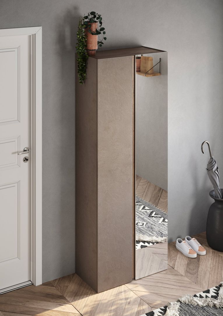 Armadio Multiuso 2 Ante Marrone Bronzo Trasparente 8 Ripiani Apertura Manuale 70x185h cm, 9 Vani - Salcito
