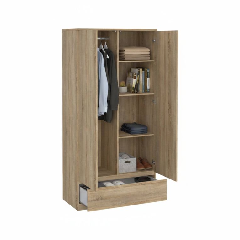 Armadio Multiuso 2 Ante Marrone Maniglie Incluse Materiale Anta in Legno Nobilitato 98.9x200.6h cm, Materiale Ripiano in Legno Nobilitato - Germano