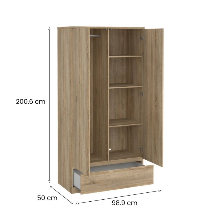 Armadio Multiuso 2 Ante Marrone Maniglie Incluse Materiale Anta in Legno Nobilitato 98.9x200.6h cm, Materiale Ripiano in Legno Nobilitato - Germano