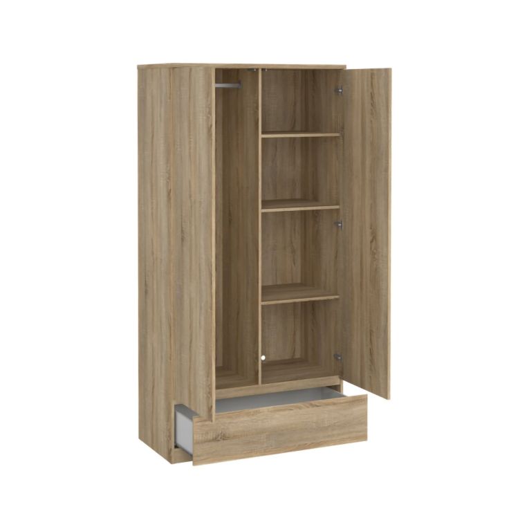 Armadio Multiuso 2 Ante Marrone Maniglie Incluse Materiale Anta in Legno Nobilitato 98.9x200.6h cm, Materiale Ripiano in Legno Nobilitato - Germano