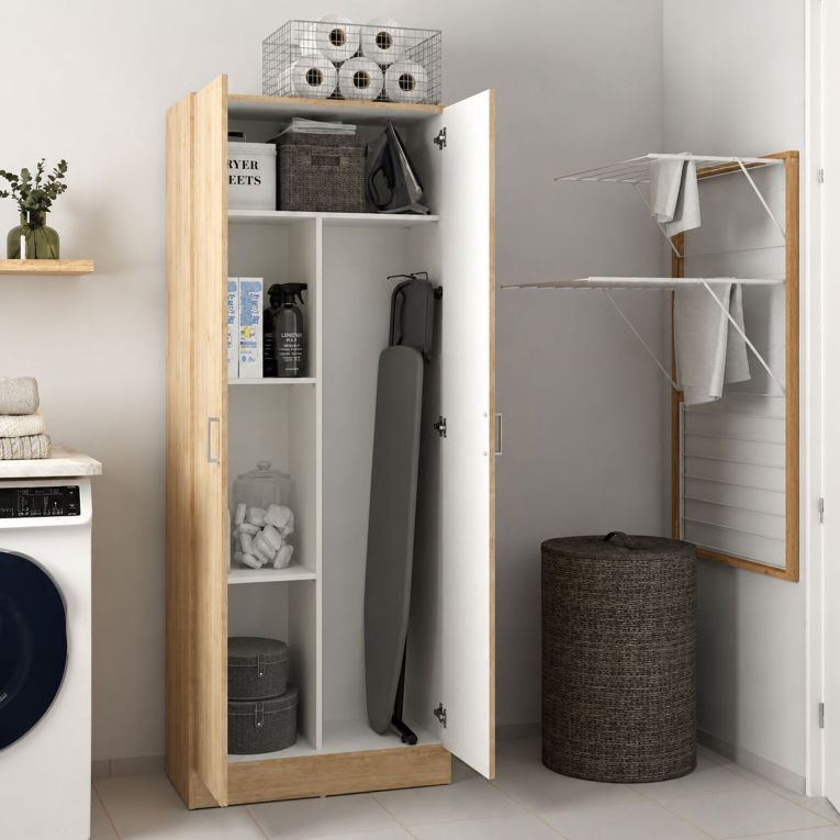 Armadio Multiuso 2 Ante Marrone Rovere 3 Ripiani 2 Ante 70x181h cm, 5 Vani - Soresina