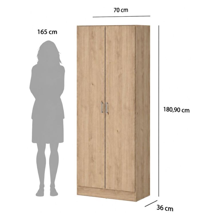 Armadio Multiuso 2 Ante Marrone Rovere 3 Ripiani 2 Ante 70x181h cm, 5 Vani - Soresina