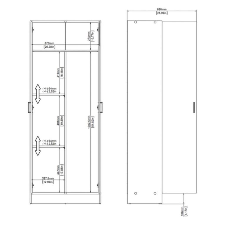 Armadio Multiuso 2 Ante Marrone Rovere 3 Ripiani 2 Ante 70x181h cm, 5 Vani - Soresina