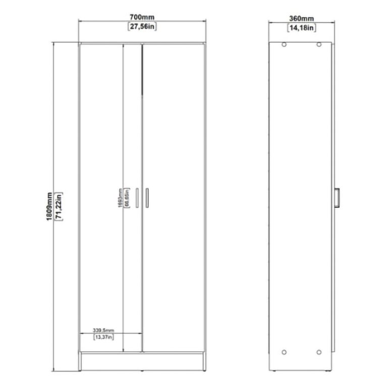 Armadio Multiuso 2 Ante Marrone Rovere 3 Ripiani 2 Ante 70x181h cm, 5 Vani - Soresina