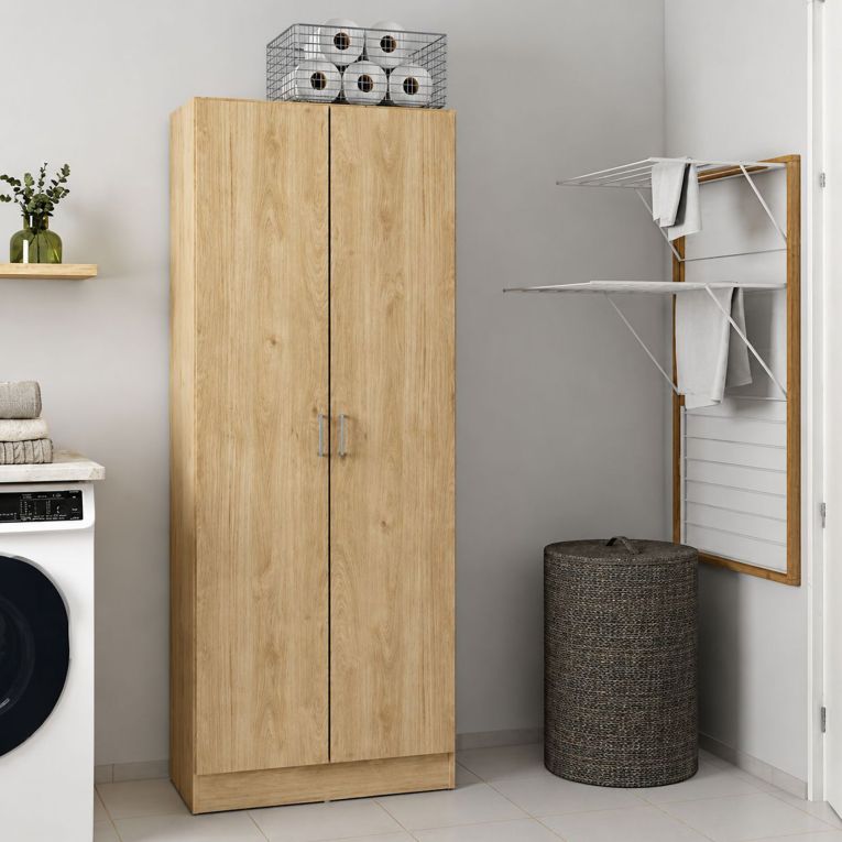 Armadio Multiuso 2 Ante Marrone Rovere 3 Ripiani 2 Ante 70x181h cm, 5 Vani - Soresina