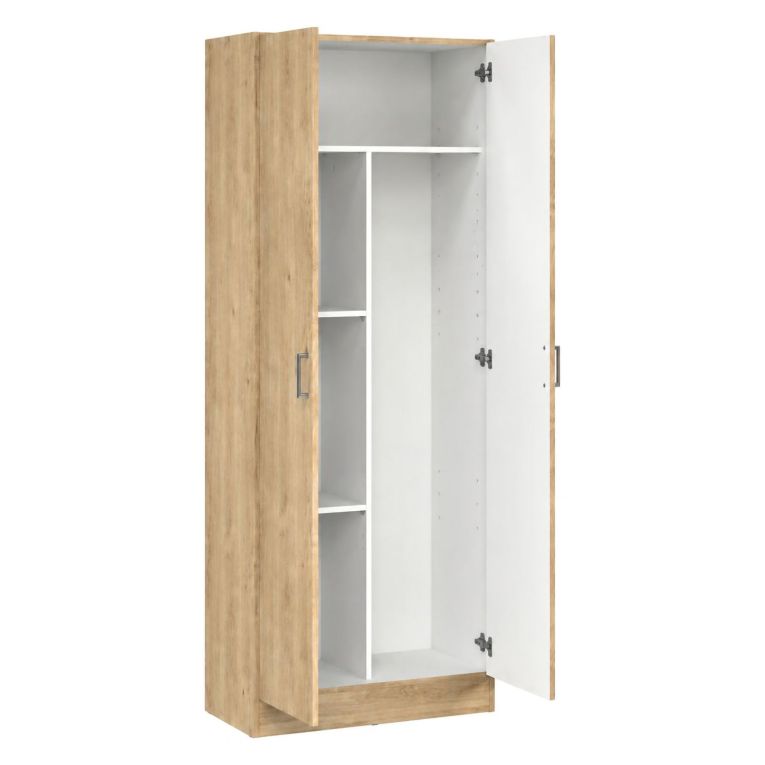 Armadio Multiuso 2 Ante Marrone Rovere 3 Ripiani 2 Ante 70x181h cm, 5 Vani - Soresina