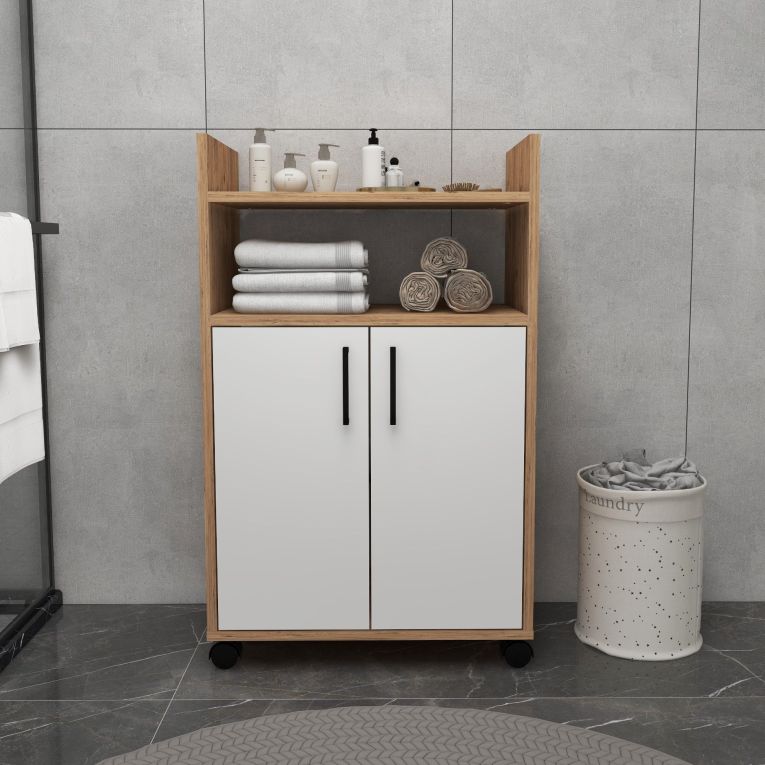 Armadio Multiuso 2 Ante Marrone Rovere 4 Ripiani 2 Ante 60x97h cm, 3 Vani - Marzi