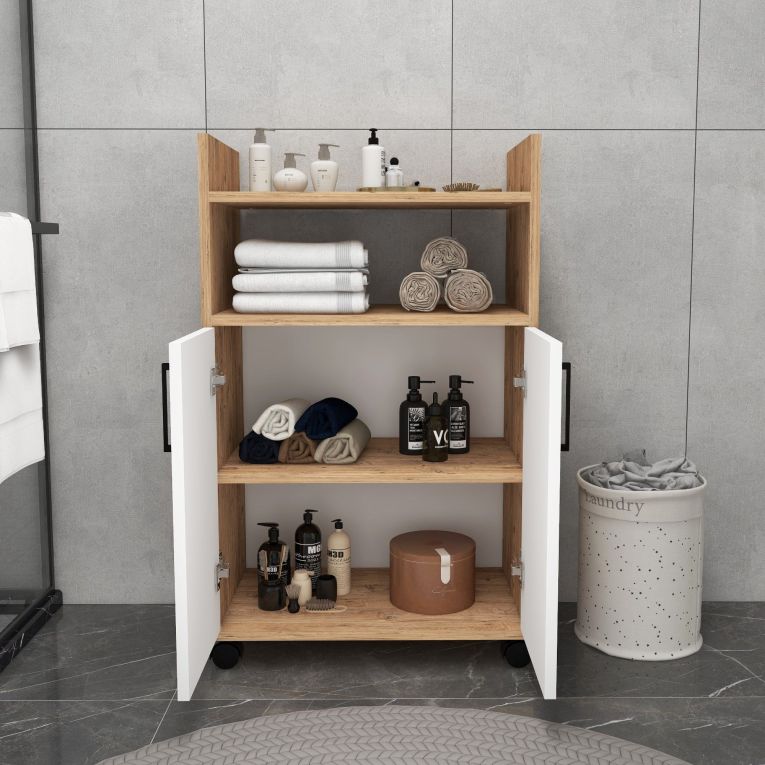 Armadio Multiuso 2 Ante Marrone Rovere 4 Ripiani 2 Ante 60x97h cm, 3 Vani - Marzi