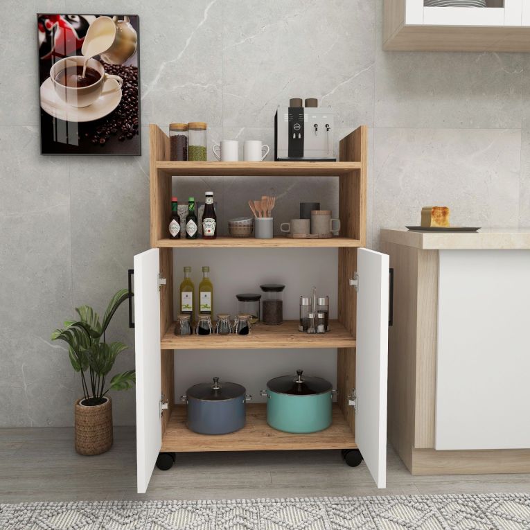 Armadio Multiuso 2 Ante Marrone Rovere 4 Ripiani 2 Ante 60x97h cm, 3 Vani - Marzi