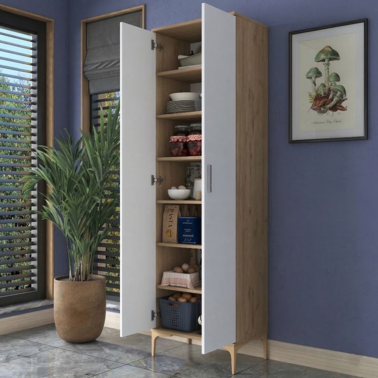 Armadio Multiuso 2 Ante Marrone Rovere 7 Ripiani 2 Ante 60x199h cm, 7 Vani - Garbagna