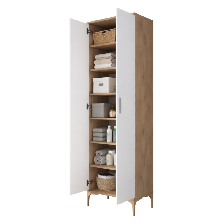 Armadio Multiuso 2 Ante Marrone Rovere 7 Ripiani 2 Ante 60x199h cm, 7 Vani - Garbagna