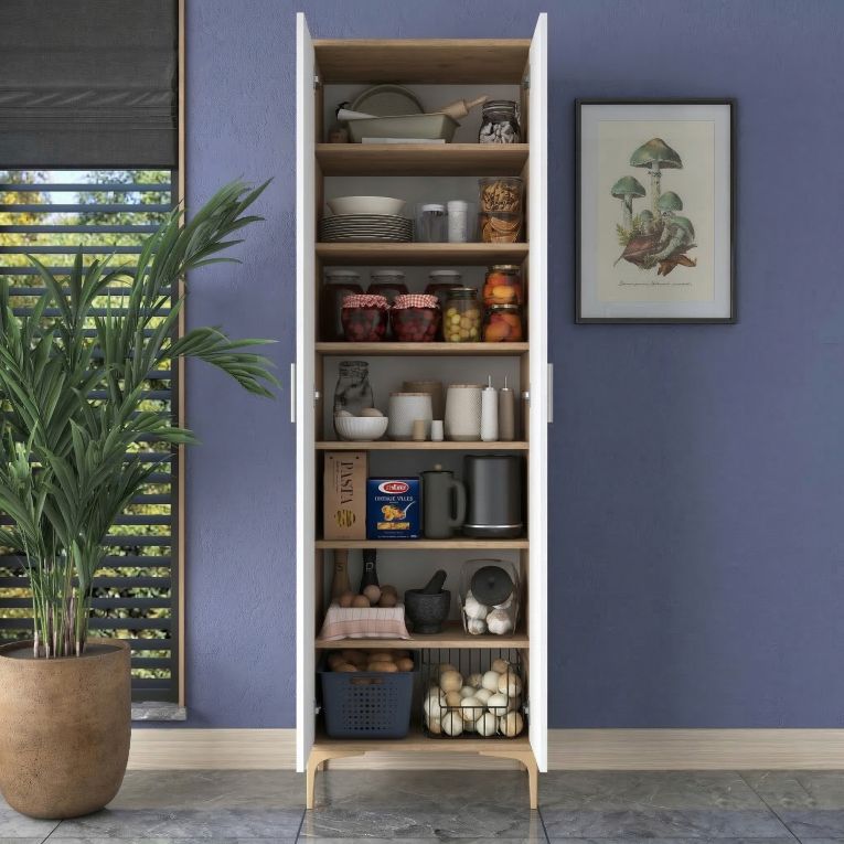 Armadio Multiuso 2 Ante Marrone Rovere 7 Ripiani 2 Ante 60x199h cm, 7 Vani - Garbagna