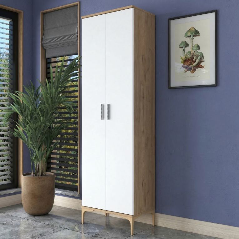 Armadio Multiuso 2 Ante Marrone Rovere 7 Ripiani 2 Ante 60x199h cm, 7 Vani - Garbagna