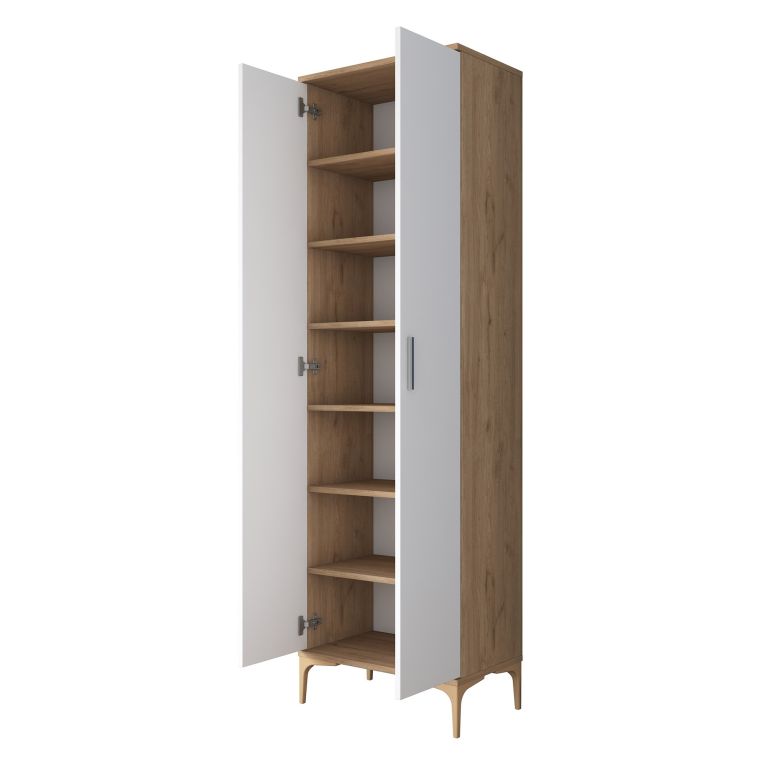 Armadio Multiuso 2 Ante Marrone Rovere 7 Ripiani 2 Ante 60x199h cm, 7 Vani - Garbagna