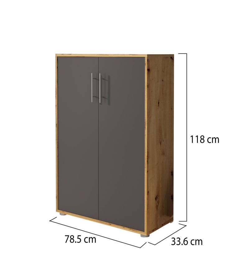 Armadio Multiuso 2 Ante Marrone Rovere Nero Antracite Cassetti 4 Ripiani 79x118h cm, 2 Ante - Parabita