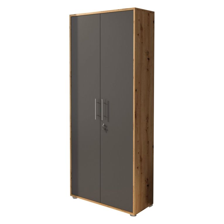 Armadio Multiuso 2 Ante Marrone Rovere Nero Antracite Cassetti 4 Ripiani 79x188h cm, 2 Ante - Saponara