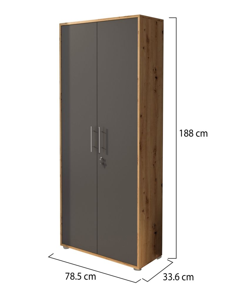 Armadio Multiuso 2 Ante Marrone Rovere Nero Antracite Cassetti 4 Ripiani 79x188h cm, 2 Ante - Saponara