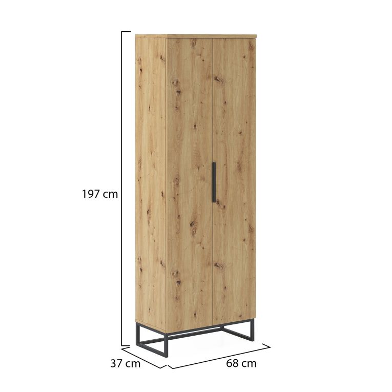 Armadio Multiuso 2 Ante Marrone Rovere Nodi 5 Ripiani 2 Ante 68x197h cm, 6 Vani - Casazza