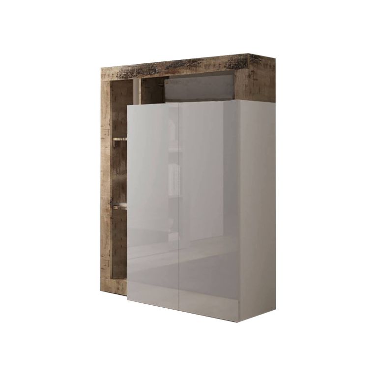 Armadio multiuso 2 ante Matese, Mobile multifunzionale, Mobiletto scarpiera, Porta scarpe, Made in Italy, 78x35 h116 cm, Bianco lucido e Rovere