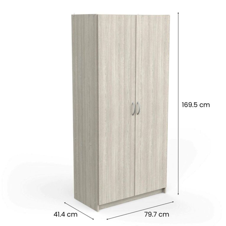 Armadio multiuso 2 ante Meuse, Mobile multifunzionale, Mobiletto scarpiera, Guardaroba porta scarpe, 80x41 h170 cm, Rovere