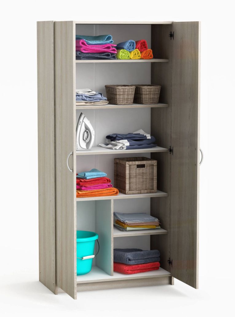 Armadio multiuso 2 ante Meuse, Mobile multifunzionale, Mobiletto scarpiera, Guardaroba porta scarpe, 80x41 h170 cm, Rovere