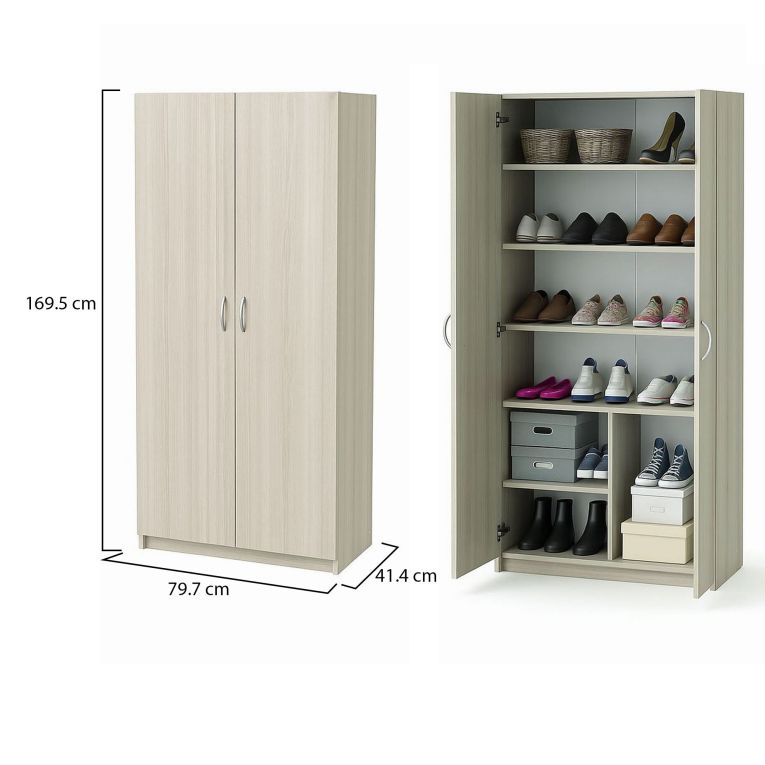 Armadio multiuso 2 ante Meuse, Mobile multifunzionale, Mobiletto scarpiera, Guardaroba porta scarpe, 80x41 h170 cm, Rovere