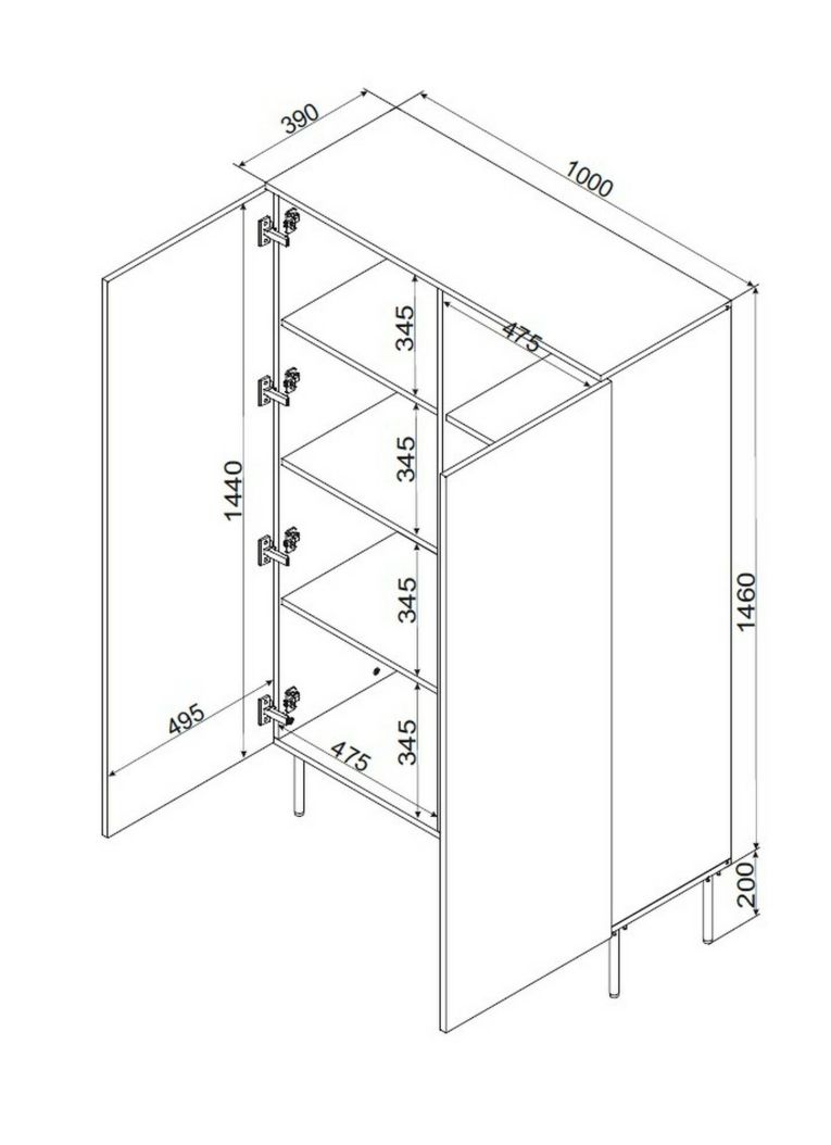 Armadio multiuso 2 ante Montijo, Mobile multifunzionale con 6 ripiani interni, Finitura effetto liscio con disegni geometrici, 100x39 h166 cm, Bianco